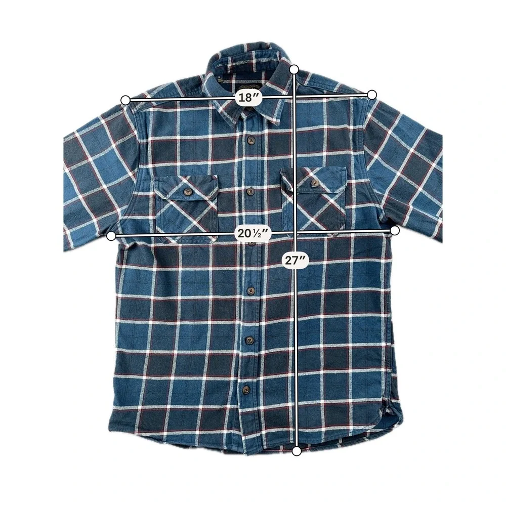 Jachs Heritage Flannel Shirt Mens M Plaid Blue Red White 100% Cotton Heavyweight